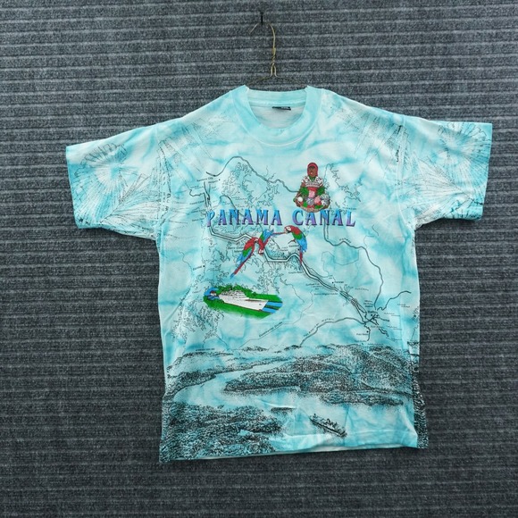 Fruit of the Loom Other - Vintage 90s Fruit of the Loom Panama Canal T-Shirt Unisex Large Blue Map Print